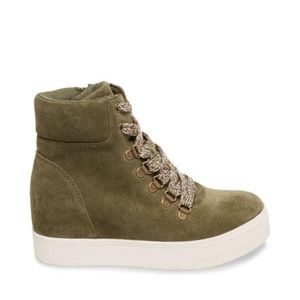 Steve Madden sneaker wedge in Olive Suede
